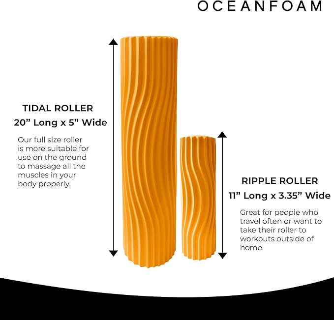 Oceanfoam Tidal Roller - Gold - Muscle Massage Foam Roller for Back Pain & Stretching - Firm and Ergonomic Wide Wave Textured - Yoga, Athletics, & Wellness - Full Size, 20" x 5"-Ruum Studio Home