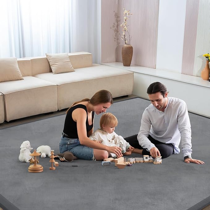 Baby Play Mat for Floor Tummy Time Mat Nursery Muscle Area Rug Playroom Rug Tatami 79"x138" Memory Foam 1.3" Thick Crawling For Babies,Toddlers, Infants, Kids,Floor(Grey)-Ruum Studio Home
