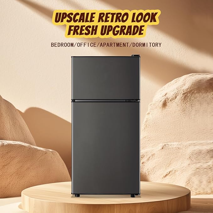 2.4 Cu.ft Mini Fridge with Freezer Compact Fridge Refrigerator Dual Door Small Fridge Senven Temp Gear Removable Shelves Dark Grey-Ruum Studio Home