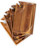PICNIC TIME Rectangle Wine Appetizer Plates Set of 4, Cocktail Plate with Glass Holder, Cheese Board with Wine Holder, (Acacia Wood)-Ruum Studio Home