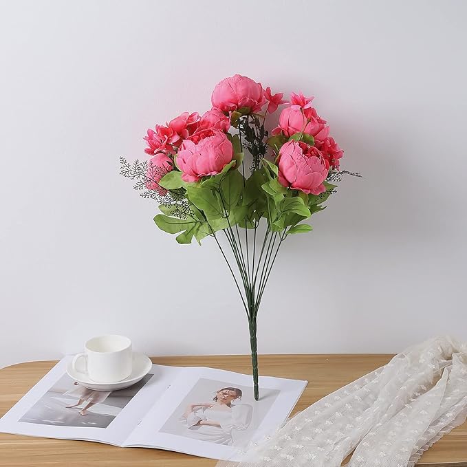Duovlo Springs Flowers Artificial Silk Peony Bouquets Wedding Home Decoration,Pack of 1 (Spring Pink)-Ruum Studio Home