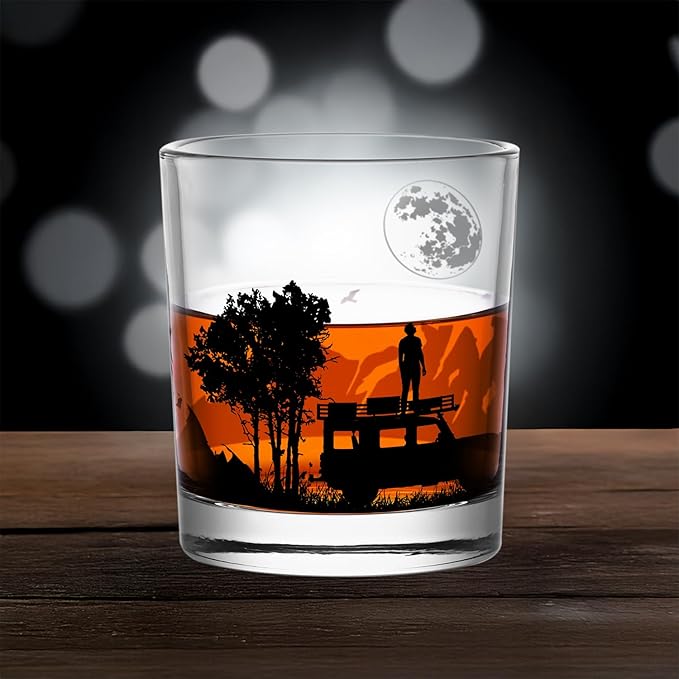 Old Fashioned Whiskey Glasses, Stemless Wine Glasses with Gift Box, 10Oz Rocks Glass for Scotch Cocktail Bourbon Vodka Liquor, Unique Gifts for Dad, Husband, Father's Day, Anniversary-Ruum Studio Home