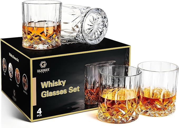 Whiskey Glasses Set of 4,Rock Glasses,11 oz Lead-Free Crystal Bourbon Glass,Old Fashioned Glass for Bourbon,Cognac,Irish Whisky,Personalised Whisky Glass Gift Set for Men,Dad,Brother-Ruum Studio Home