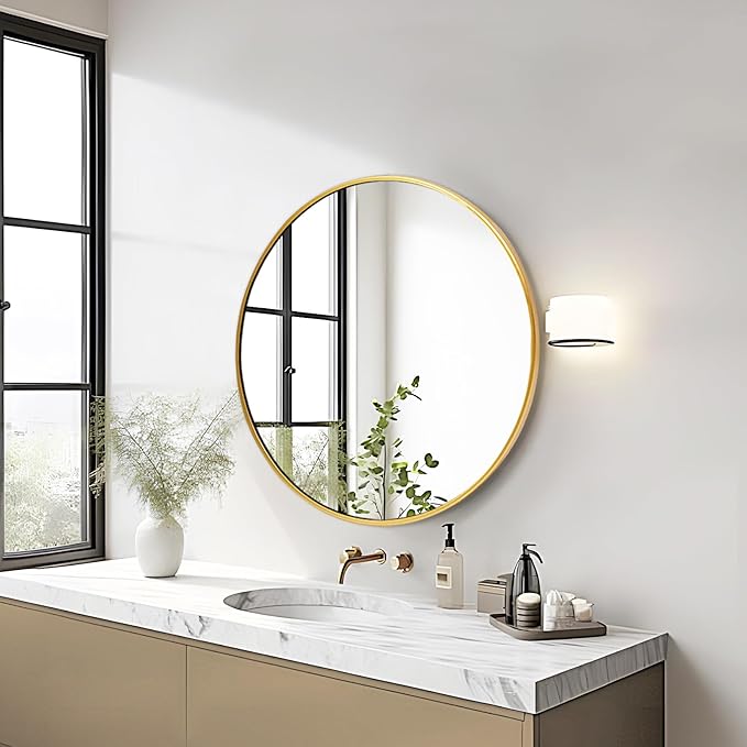 Fabuday Gold Circle Mirror for Bathroom - Small 18 Inch Round Mirror for Wall Decor with Golden Matte Frame, Living Room, Bedroom, Entryway Circular Mirrors-Ruum Studio Home