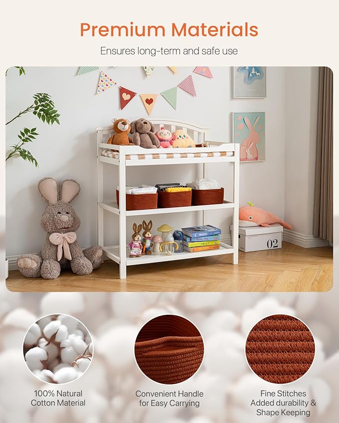 KALLAX Small Woven Basket, 12 x 8 x 4.5 Inches, Storage Basket for Organizing, Cute Small Rope Shelf Closet Cube Storage Bins Baskets for Shelves, Dog Toy Gift Baskets Empty, 3 Pack Rust Red-Ruum Studio Home