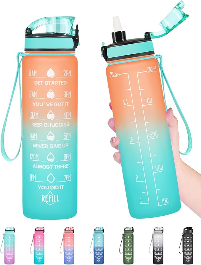 Enerbone Water Bottle, Leakproof BPA & Toxic Free, Motivational Water Bottle with Times to Drink and Straw, Fitness Sports Water Bottle with Strap for Office, Gym, Outdoor Sports-Ruum Studio Home