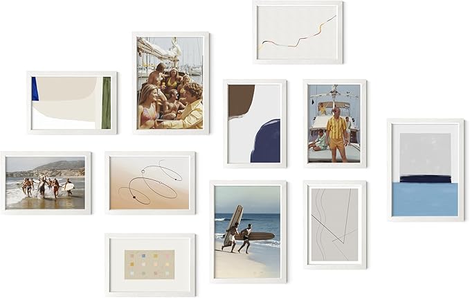 HAUS AND HUES White Oak Wood Gallery Wall Tabletop Frames Made with Real American Oak and Shatter-free Plexiglass - Set of 11 (Eight 4x6, Three 5x7, Framed White)-Ruum Studio Home