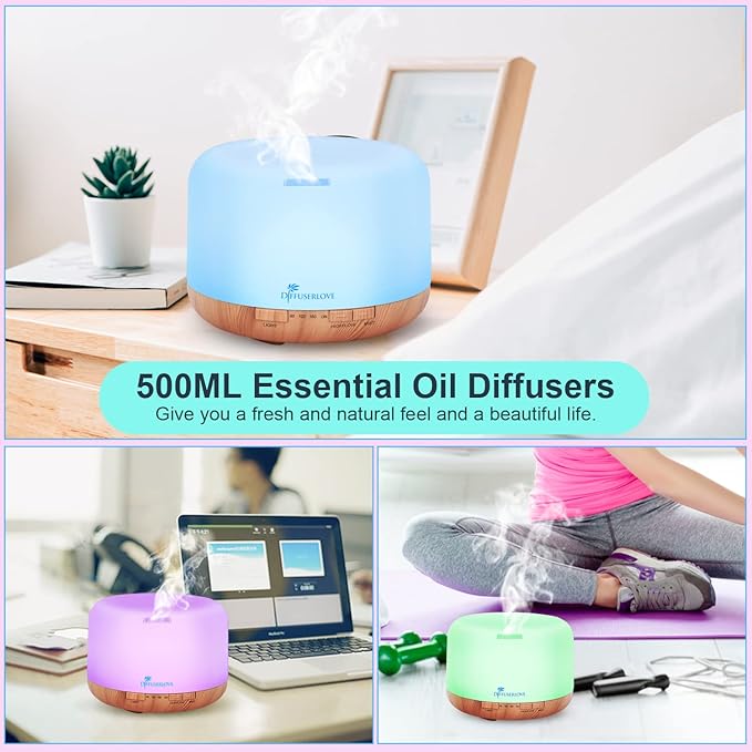 Diffuserlove Diffuser Essential Oil Diffusers 500ML Remote Control Aroma Diffuser Cool Mist Aromatherapy Diffuser with Mute Design, Timer and Auto Shut-Off for Office Living Room Yellow-Ruum Studio Home