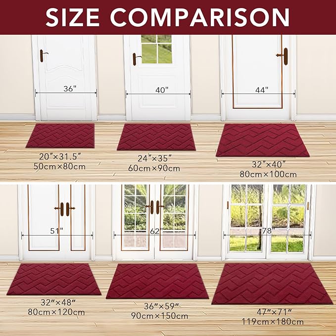 hicorfe Front Door Mat Outside Entrance,24"x35" Absorbent Muddy Dirt Resist Welcome Door Mats Outdoor Indoor,Stain and Fade Resistant,Non Slip Backing Entry Mat Doormat for Entryway (Red)-Ruum Studio Home