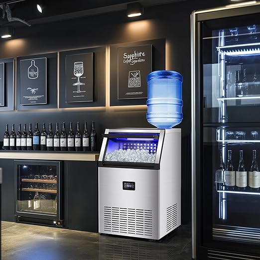 Commercial Ice Maker Machine, 175Lbs/24H with 45Lbs Storage, 55Pcs Clear Ice Cubes in 8-15Mins, Freestanding Stainless Steel Ice Machine for Home, Bar, Party, Office - Fast Ice Making & Easy to Clean-Ruum Studio Home