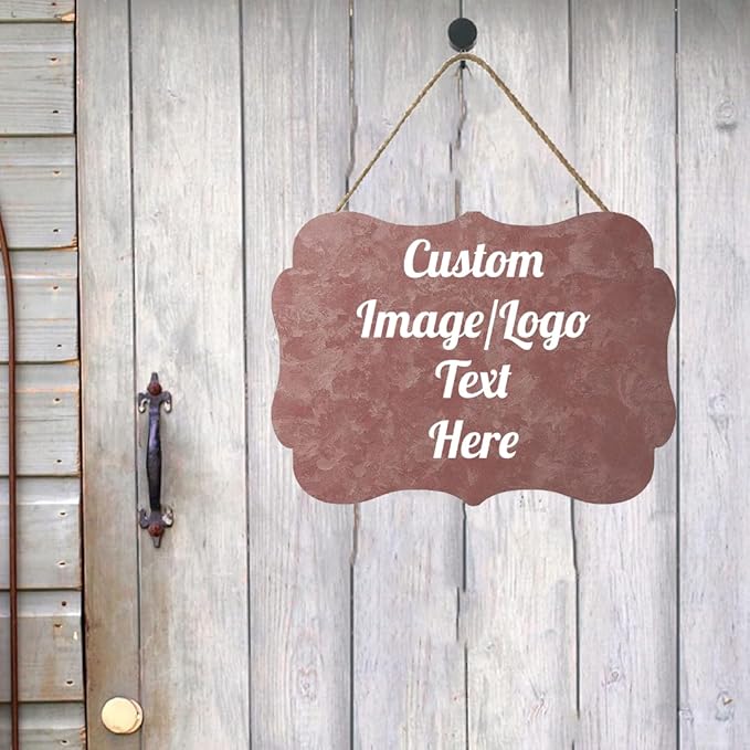 Personalized Wooden Welcome Sign for Front Door - Customized Home Decor with Image/Text - Hanging Farmhouse Decorations for Home Office - 11.2 * 8 Inch-Ruum Studio Home