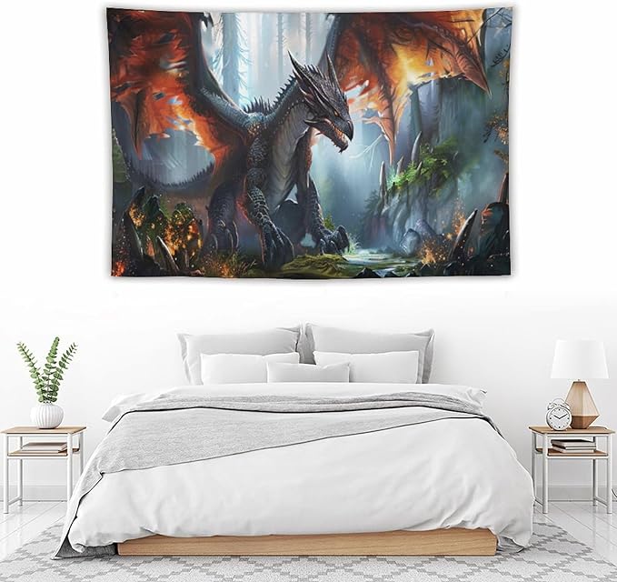 Dinosaur Tapestry Dragon Tapestries Fabric Wall Hanging Aesthetic Space Indoor Outdoor Wall Art Tablecloth Bedspread Decoration for Boy’s Bedroom Dormitory Living Room Home Decor 60"x90"-Ruum Studio Home