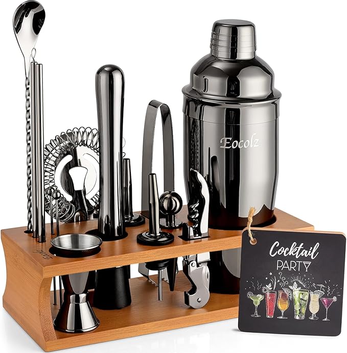 Bartender Kit Cocktail Shaker Set with Stand Bar Tool Bar Set for Drink Mixing Home Bartending Kit 17-Piece Bar Cart Accessories: Martini Shaker, Mixer Spoon, Jigger, Muddler, Strainer & Recipes Gifts-Ruum Studio Home