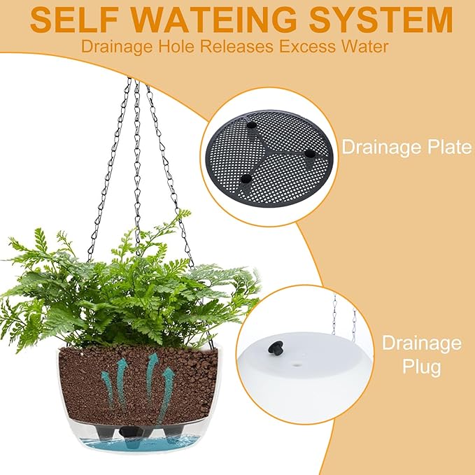 2 Packs Hanging Planters Basket for Outdoor Plants, Solar Powered Self Watering Blue Round Plastic Flower Pots with Drainer for Balcony Patio Garden Outdoor Decoration-Ruum Studio Home