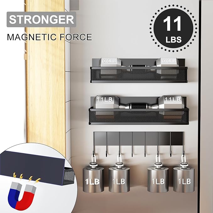 Magnetic Spice Rack for Refrigerator, 3 Pack Magnetic Shelf, Moveable Fridge Organizer with 8-Hook Rack, Seasoning Organizer for Kitchen-Ruum Studio Home