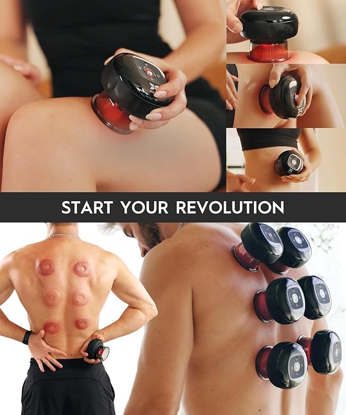 REVO The Original 4-in-1 Smart Cupping Therapy Massager, Red Light Therapy for Targeted Pain Relief, Knots, Aches, Muscle Soreness, Circulation & Tighter Skin, Portable Cupping Kit (Four Pack)-Ruum Studio Home