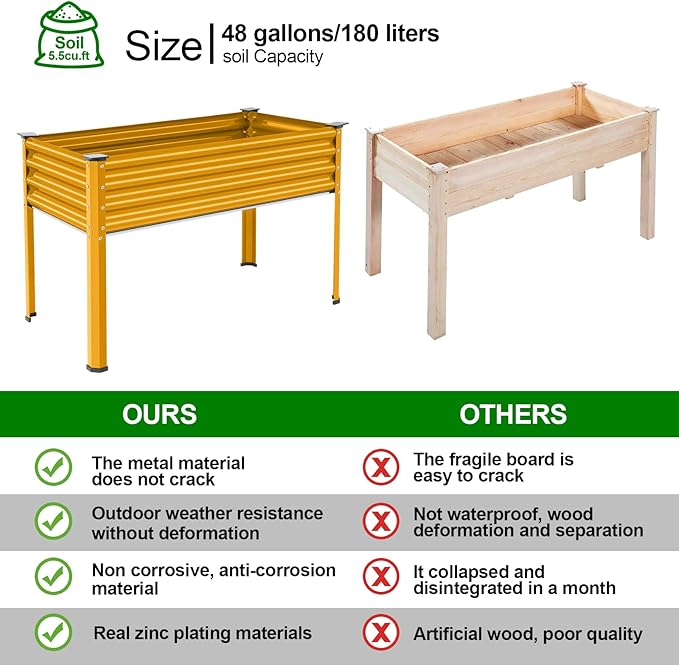Land Guard Galvanized Raised Garden Bed with Legs, Galvanized Planter Raised Garden Boxes Outdoor, Oval Large Metal Raised Garden Beds for Vegetables(Yellow)………-Ruum Studio Home