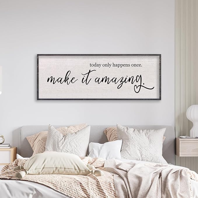 Today Only Happens Once Make It Amazing Wall Decor 40"X15" Quote Inspirational Motivational Sign Wood Frame Wall Art (Black)-Ruum Studio Home