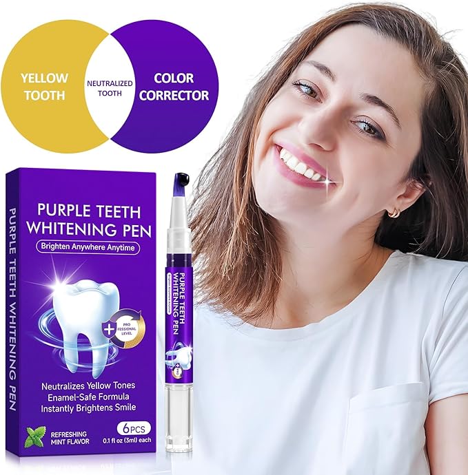 Teeth Whitening Pen 6 Pack, Professional Purple Teeth Whitening Gel for Rapid Stain Removal, No Sensitivity Formula for Sensitive Teeth, Mint Fresh Breath-Ruum Studio Home