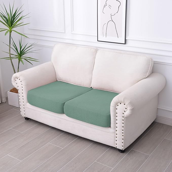 hyha Waterproof Couch Cushion Covers for Pets, Non Slip Sofa Seat Cover for Dogs Washable, Soft Thick Stretch Jacquard Fabric, Sofa Slipcovers with Elastic Bottom (2 Pieces, Green)-Ruum Studio Home