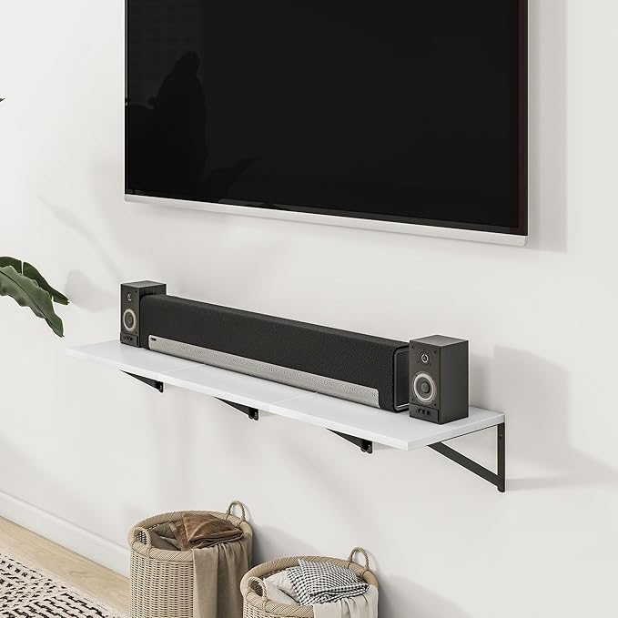 Heimlove 24" W x 12" D Wall Shelves for Books, 12 Inch Deep Floating Shelves Set of 3, Wide Floating Bookshelf with Metal Bracket for Living Room, Kitchen, Office, Bedroom and Decor Storage - White-Ruum Studio Home