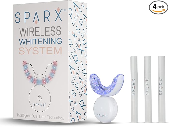 SPARX Wireless Teeth Whitening Kit with LED Light for Sensitive Teeth Remove Stains Like Coffee, Smoking, Wine. Whiten Smile for Long Lasting Results, Includes 3 Gel Syringes, 1 Dual LED Mouthpiece-Ruum Studio Home