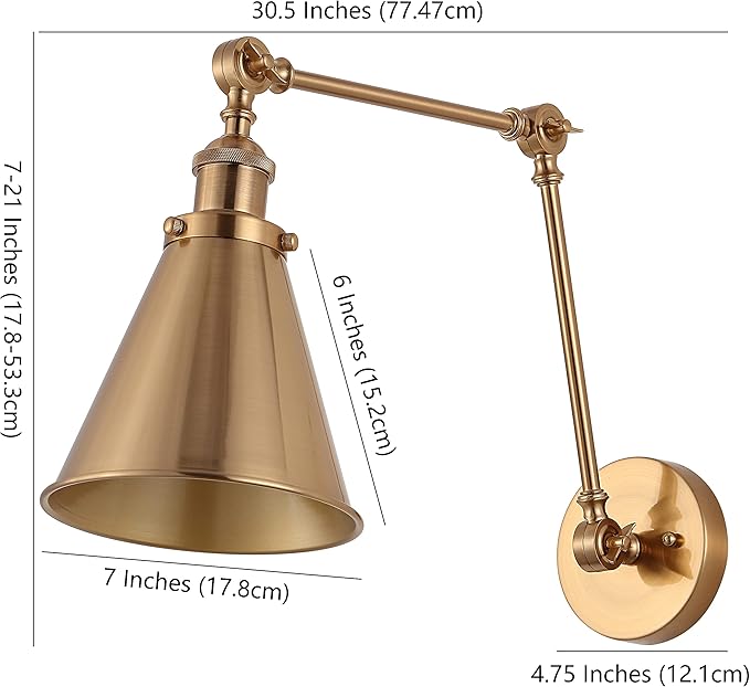 JONATHAN Y JYL7461A-SET2 Rover 7" Farmhouse Industrial Adjustable Arm Metal LED Wall Sconce Rustic Bohemian 2700K 4W Bulb for Entryway Lobby Kitchen Bathroom Bedroom Hallway, Brass Gold (Set of 2)-Ruum Studio Home