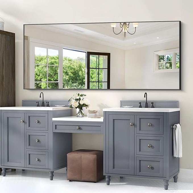 30x72inch Bathroom Mirror, Black Rectangle Mirror with Thin Frame, Large Rectangular Wall Mirror for Bathroom, Living Roomm, Hair Salon, Big Farmehouse Mirror Hang Horizontal/Vertical-Ruum Studio Home