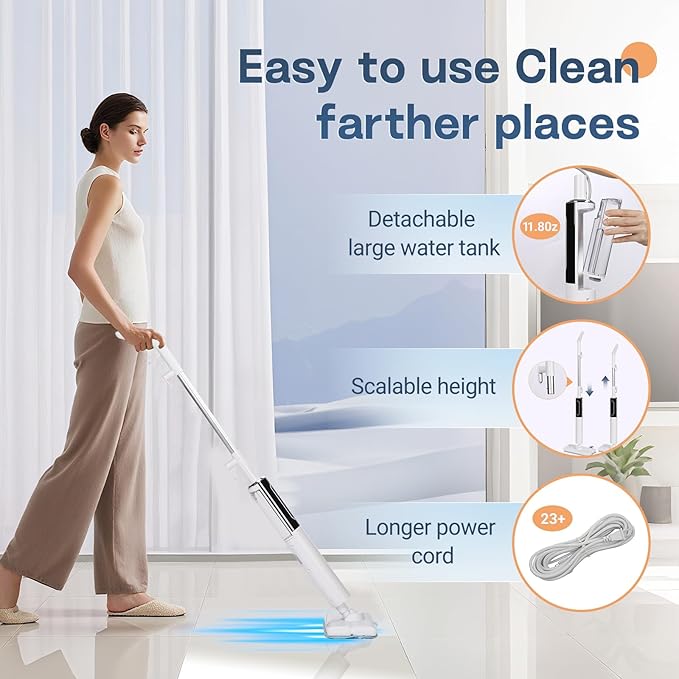 Steam Mop, Detachable Handheld Steam Cleaner for Home,1200W Heat to 260 °F in 20S, 2 Steam Modes & LED Display, 23FT Cord, Steam Mops for Floor Cleaning, Hardwood,Bathroom, Tile, Carpets-Ruum Studio Home