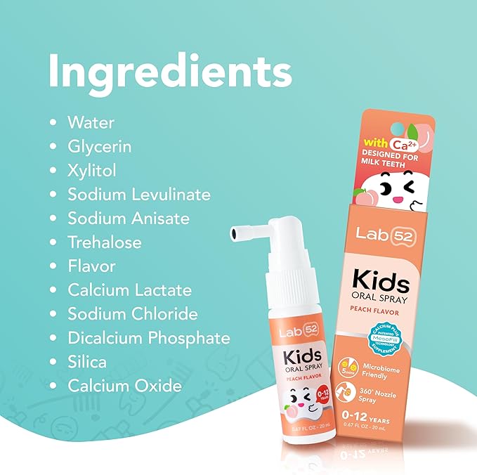 LAB52 Kids Oral Spray, Toddler Toothpaste Helper for Daily Oral Care and Fresh Breath, Children Approved with Fluoride Free for Newborn to Preschoolers, Xylitol (Strawberry & Peach)-Ruum Studio Home