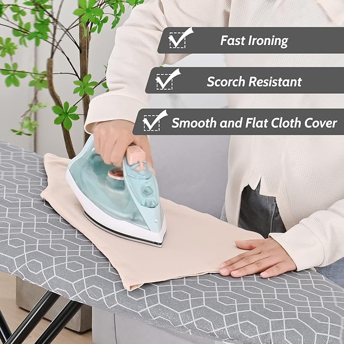 APEXCHASER Full Size Ironing Board with Iron Rest, Lightweight Iron Board with Height Adjustable, Extra Thick Heat-Resistant Cover with Padding, Heavy-Duty Sturdy Metal Legs, 43x13 Grey-Ruum Studio Home