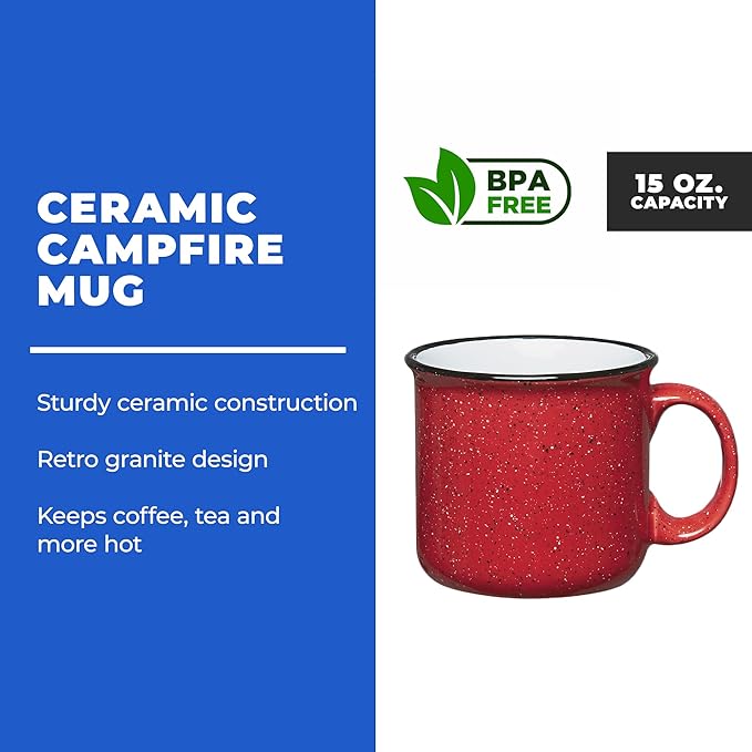 Set of 16 Ceramic Campfire Mugs – 15 Oz, Red – Coffee & Tea Cups for Home, Work, Travel, Camping – Customizable, Great for DIY, Events, Companies-Ruum Studio Home