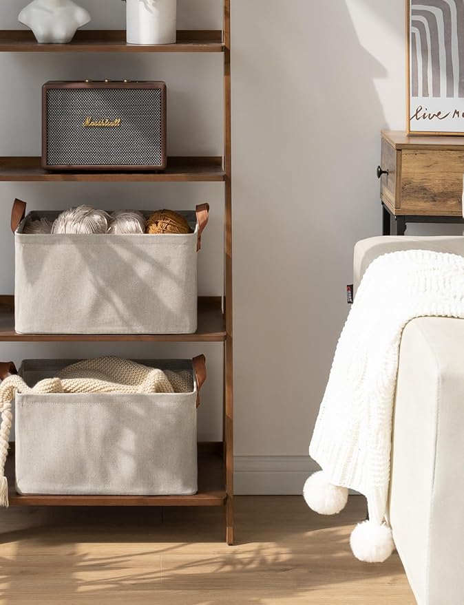 StorageWorks Storage Bins, Fabric Storage Bins for Shelves, Storage Baskets with Metal Frame, Closet Baskets and Bins with Handles, Brown and Beige, 2-Pack-Ruum Studio Home
