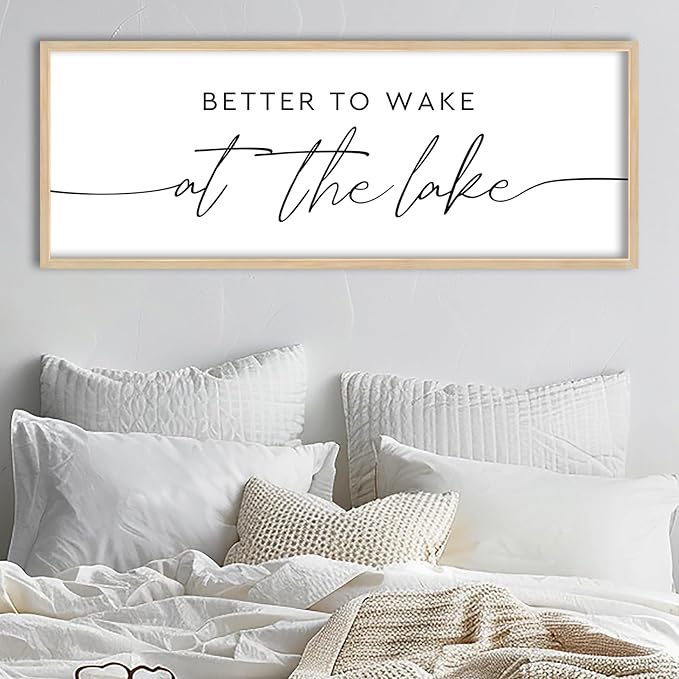 SRSZHIYUE Better To Wake At The Lake Wall Decor Above Bed Sign 32"×12" for Lake House Bedroom Over Bed Large Wood Framed Wall Hanging Art (Wood)-Ruum Studio Home