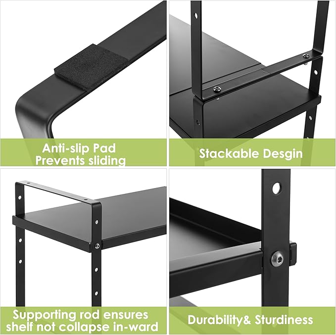 Expandable Cabinet Shelf Organizer Rack, Stackable Kitchen Counter Storage Shelves Stand, Adjustable Height Pantry Shelf Spice Rack (Black, 2 Pack)-Ruum Studio Home