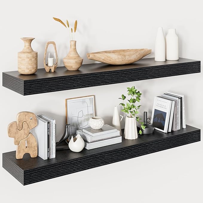 Heimlove Floating Shelves for Wall 36 Inches Long,9.3" Deep Black Floating Shelf Set of 2,Wall Mounted Shelves for Bathroom Bedroom Living Room Kitchen Office,Shelf for Books Storage,Home Decor-Ruum Studio Home