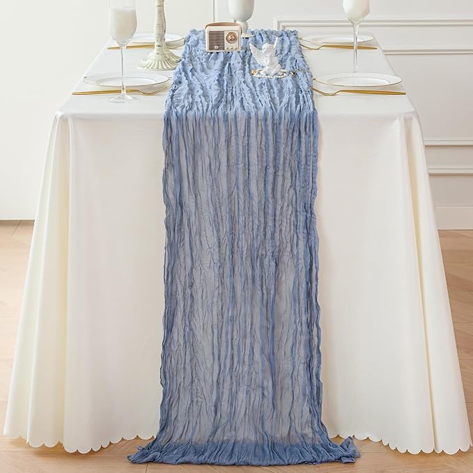Sioloc 1 Pack Dusty Blue Cheesecloth Table Runner Fall Autumn Decor for Home 10ft Table Cloth for Tea Wedding Birthday Party Baby Bridal Shower Halloween Thanksgiving-Ruum Studio Home