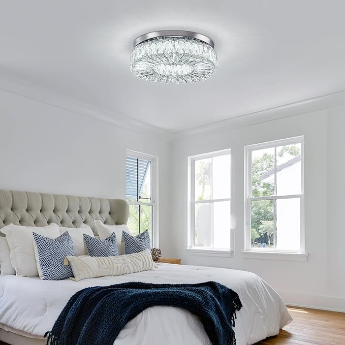 16.5" Crystal Chandelier LED Modern Flush Mount Ceiling Light Fixtures Round Ring Luxury Large Chandelier for Living Room Bedroom Dining Room Entrance (Cool white-16.5")-Ruum Studio Home
