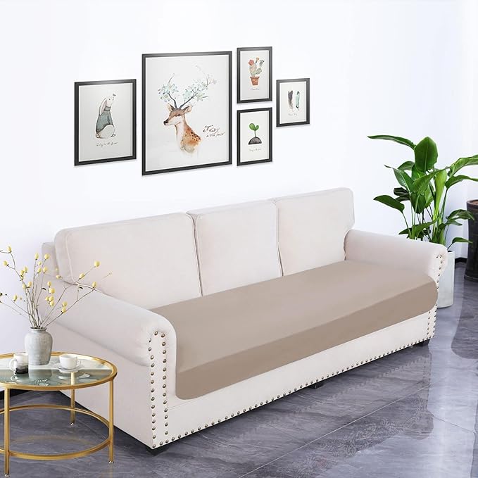 hyha Waterproof Couch Cushion Covers, Stretch Sofa Couch Seat Slipcover for Dog Washable, Non-Slip Waterproof Outdoor Cushion Covers for Patio Furniture Replacement (1 Piece for Large, Taupe)-Ruum Studio Home
