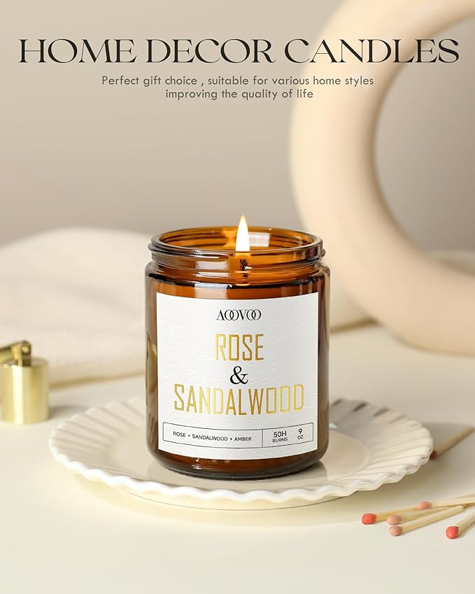 AOOVOO Rose Sandalwood Candles - 9 oz Scented Candles, Aromatherapy Candle, Soy Candle for Home Scented-Ruum Studio Home