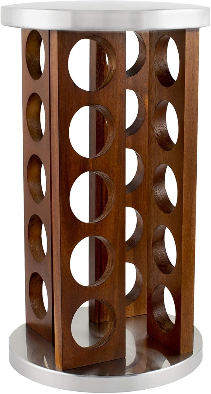 Orii 20 Jar Dark Acacia Wood Spice Rack with Spices Included - Rotating Tower Organizer for Kitchen Spices and Seasonings, (Dark Stained Acacia Wood)-Ruum Studio Home