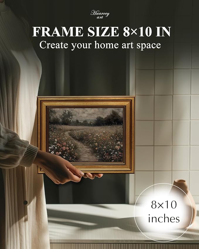 HUARCEY Gold Framed Vintage Wall Art for Living Room, Flowers Painting Prints Shelf Decor for Kitchen, Landscape Bedroom Wall Art, Christmas Gifts for Friends or Family (Flowers Path - 8"x10")-Ruum Studio Home