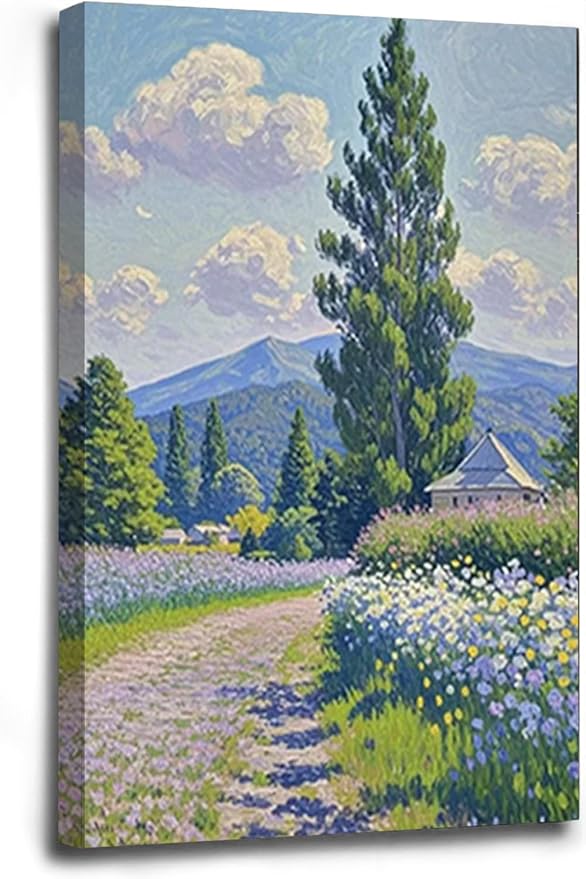 Countryside wildflowers landscape canvas poster natural plant flower artwork retro pastoral flower path suitable for farmhouse decoration-Ruum Studio Home