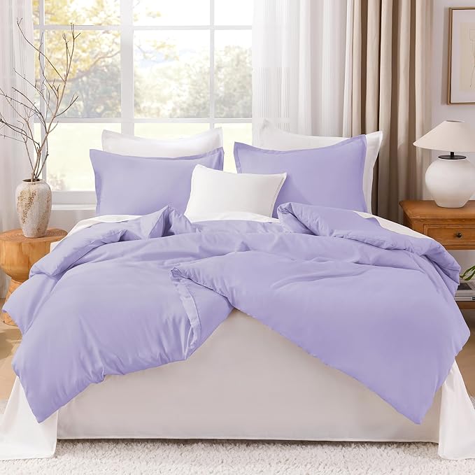 Litanika Lavender Purple Comforter Full Size, 3 Pieces Lightweight Solid Bedding Comforter Set, All Season Fluffy Bed Set (79x90In Comforter & 2 Pillowcases)-Ruum Studio Home