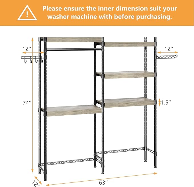 Double Row Over Washer and Dryer Storage Shelves, Laundry Room Organization and Storage, Heavy Duty Laundry Room Shelves, with Adjustable Height, 5-Tier-Ruum Studio Home
