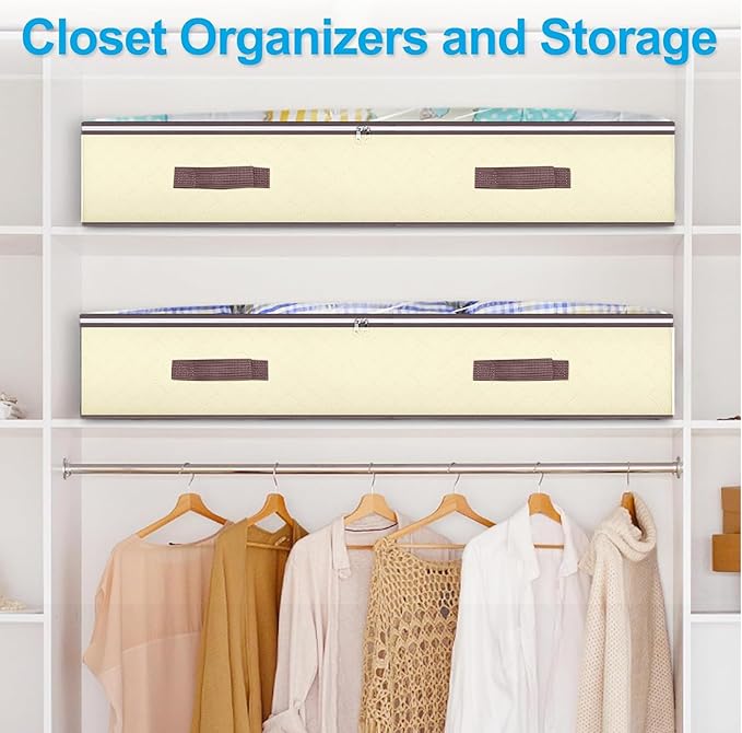 90L Under Bed Storage Containers, Closet Organizers and Storage Bins, Foldable Underbed Storage Bags for Blankets, Towels, Comforter, Sweaters, Pillows, Linen Sheets, Wrapping Paper, 4 Pack Beige-Ruum Studio Home