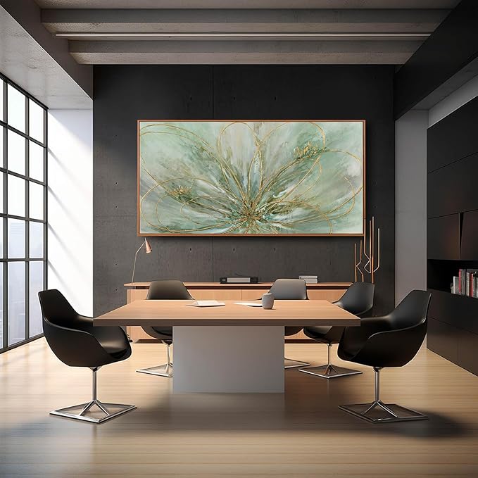 Framed Canvas Prints Gold Line Poster Abstract Wall Ar Green Pictures Wall Decor 29"x 58" Modern Artwork Large Wall Decorations for Living Room Home-Ruum Studio Home
