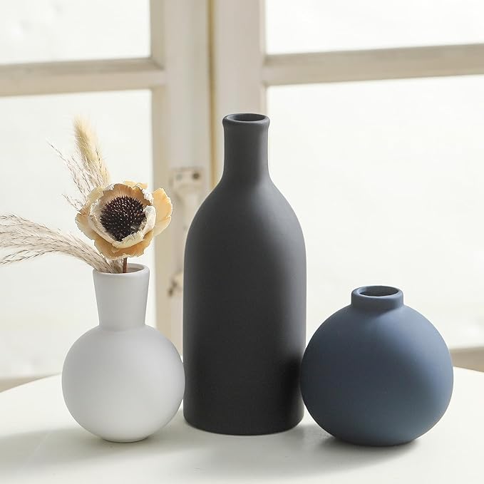 Ceramic Vase Set of 3 | Vases Home Decor | Decorative Flower Table Rustic Vase Modern Decor Vase Neutral Pottery Vases for Entryway Mantel Living Room Kitchen Bedroom -Multicolor Modern-Ruum Studio Home