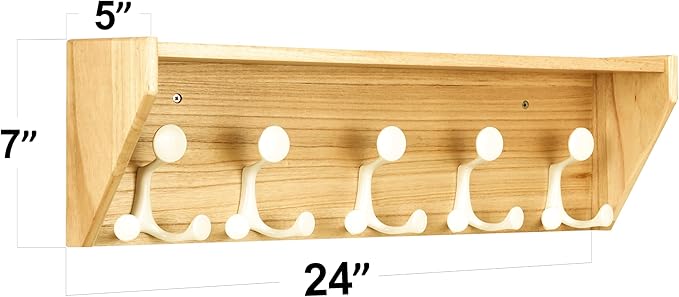 SKOLOO Wall Shelf with Hooks, 24-Inch Coat Rack Wall Mount with Shelf Organizer - Lightweight & Sturdy, 5 Tri Hooks - Perfect for Entryway, Hallway, Living Room, Bedroom, Mudroom, Natural & White-Ruum Studio Home