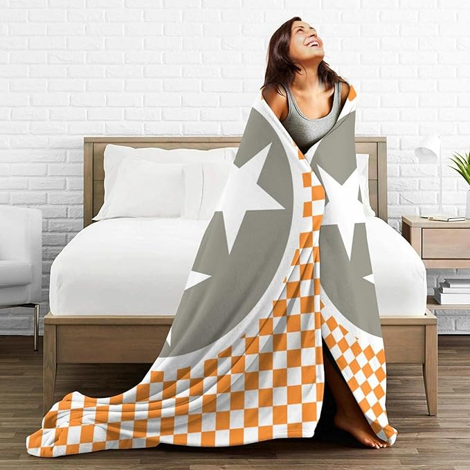 HGOD DESIGNS Tennessee Throw Blanket Ultra Soft Warm All Season Tennessee Orange Grey Star Flag Decorative Fleece Blankets for Bed Chair Car Sofa Couch Bedroom 40"X50"-Ruum Studio Home